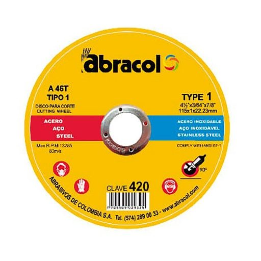 [6225] DISCO ABRACOL AMARILLO CORTE METAL 4 1/2 (DT1 115X10X2223MM) (TIPO 420) (ABD2A0046049)