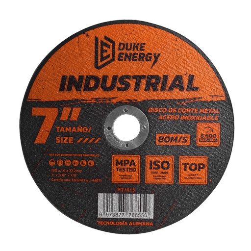 [18443] DISCO  7" CORTE METAL ACERO INOX INDUSTRIAL DUKE ENERGY (HT1615)